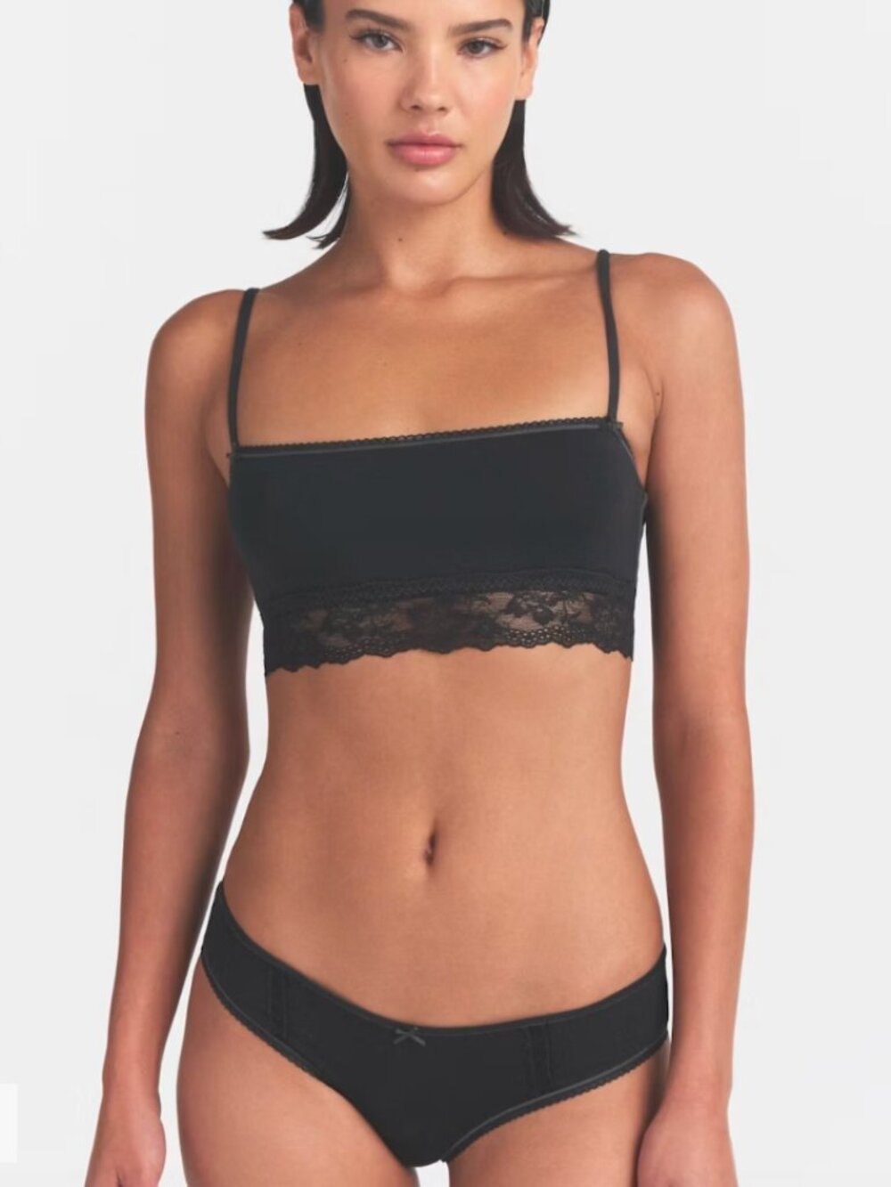 NEW SKIMS Lightweight Cotton Bandeau Bralette Small Soot Black NWT Straight Neck